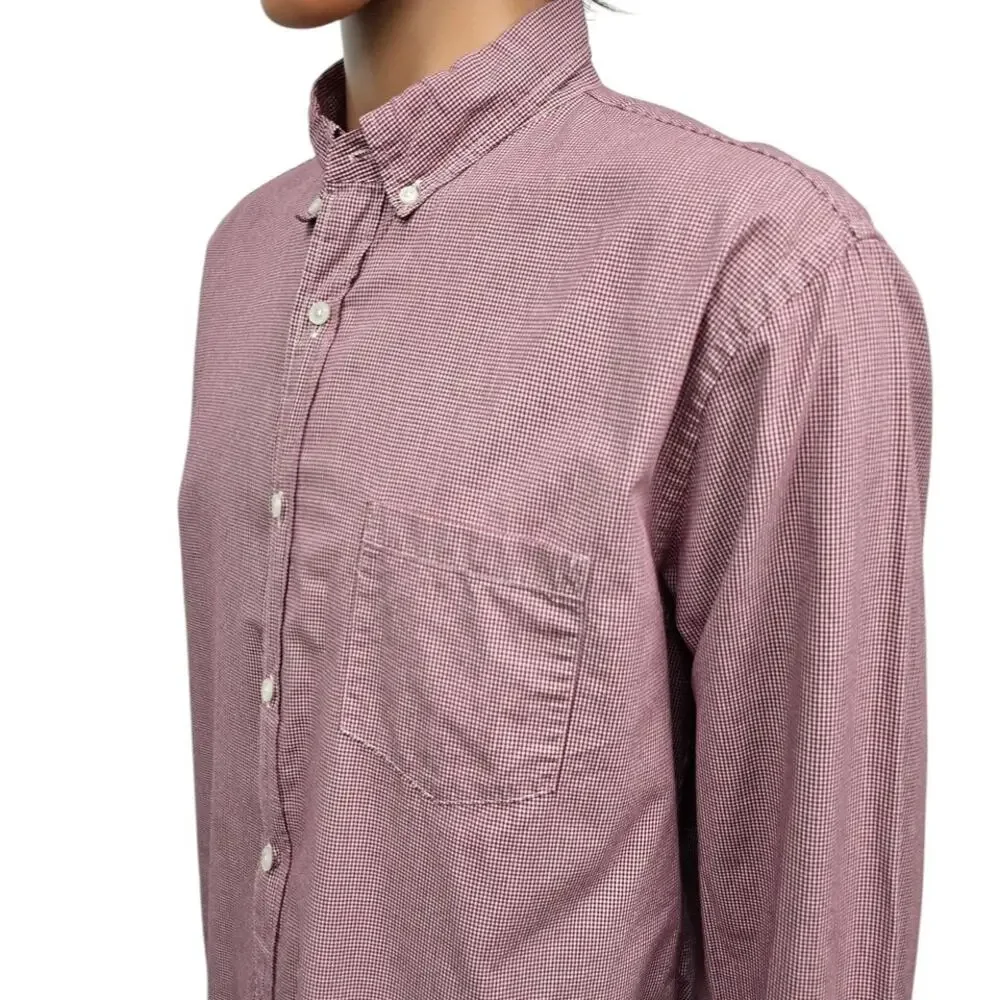 J. Crew Shirt Men XL Micro / Mini Red Gingham Check Long Sleeve Button down